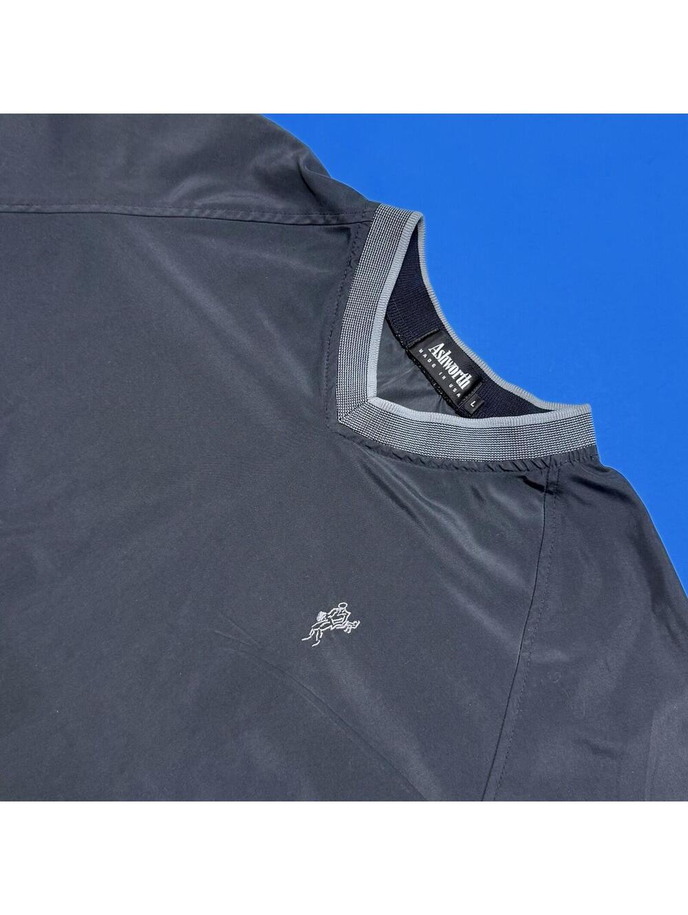 Vintage Ashworth Golf Windbreaker Pullover Emblem Black Made In USA Men’s Large